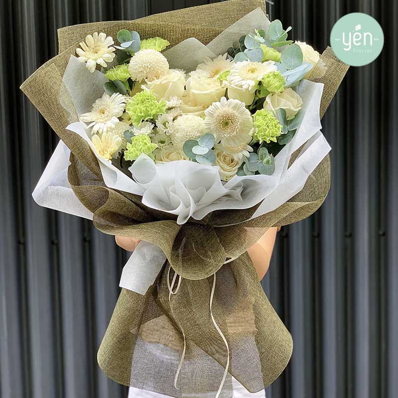 Bó hoa tone xanh kem tặng mẹ