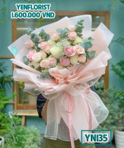 Bó hoa hồng kem mix trắng size XL - YN135