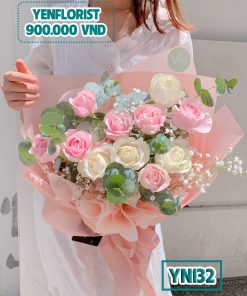 Bó hoa hồng kem mix trắng size L - YN132