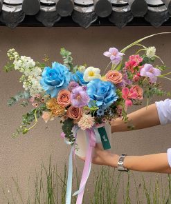 Hộp hoa mix tone pastel xanh tím size XL - YN240