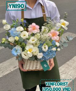 Giỏ hoa tone hồng xanh dương pastel - YN190
