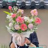 Giỏ hoa tone hồng mix Tulip size M - YN216