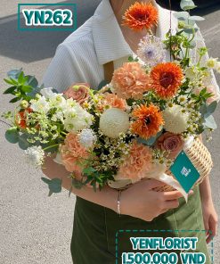 Giỏ hoa mix tone cam size M - YN262