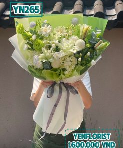 Bó hoa tone trắng xanh size L - YN265