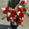 Giỏ hoa mix tone đỏ trắng size M - YN290