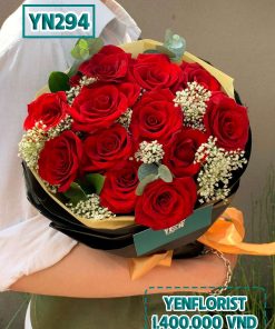 Bó hoa hồng đỏ form tròn size M - YN294