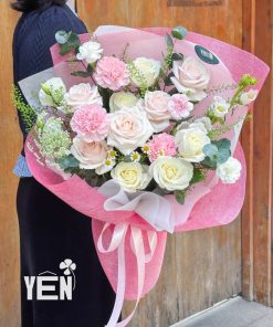 Valentine 09 - Bó hồng mix vải bố